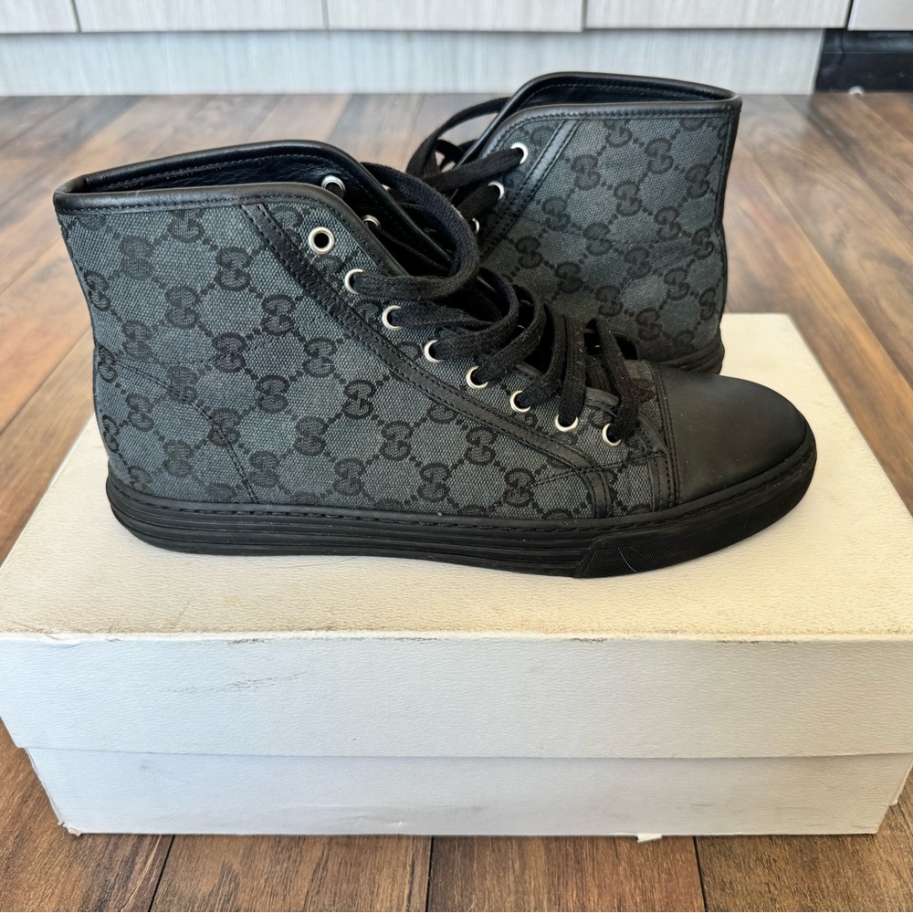 Gucci High Top Monogram Black Sneakers - 8.5